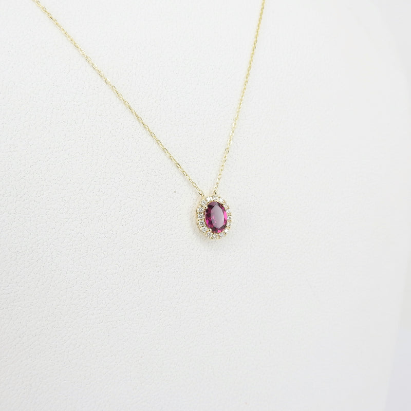 Oval Rhodolite Diamond Halo Necklace