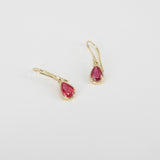 Genuine Pear-Shaped Ruby Dangling Earrings - Minimalistic Solid 18K Gold Hook Earrings - July Birthstone Jewelry
