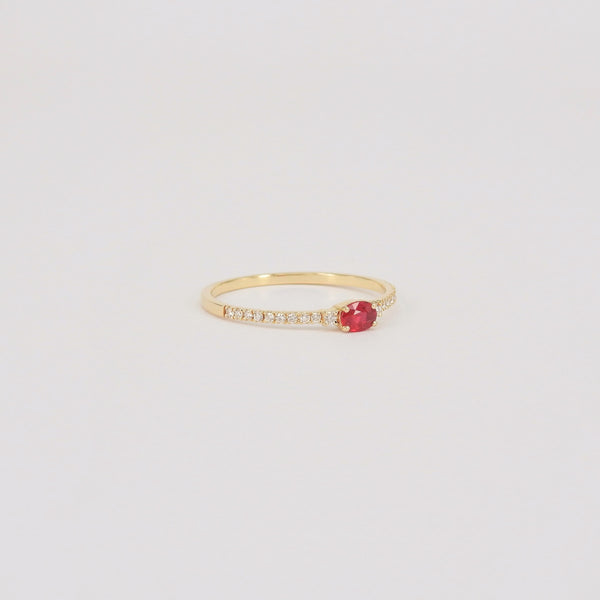 Dainty Oval Natural Ruby and Diamond Engagement Ring – Small Genuine July & April Dual Birthstone Ring – Simple Gold Ruby Stacking Ring