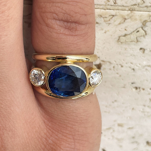 Celestial Genuine Oval Bezel Sapphire and Diamond Engagement Ring