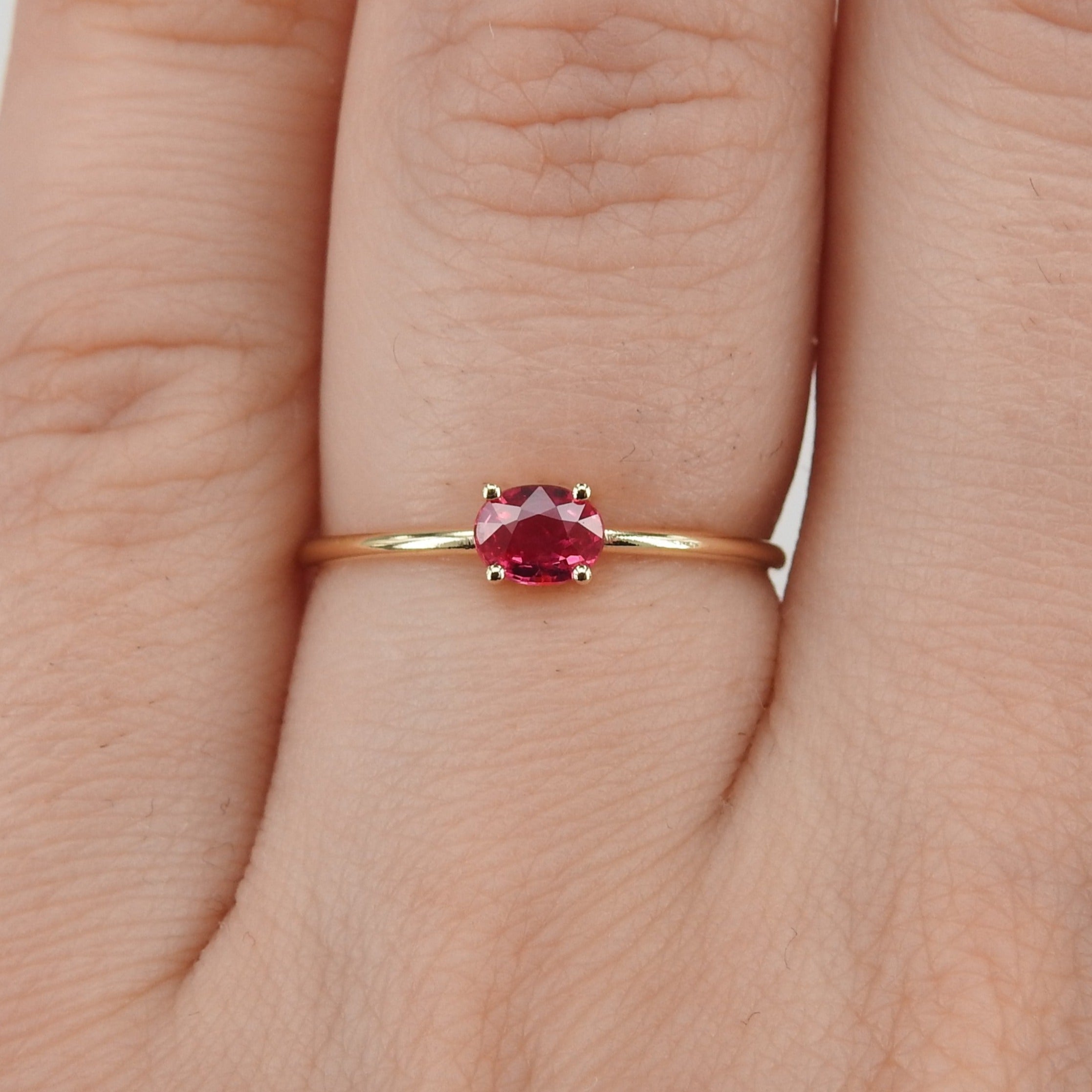 Dainty Oval Ruby Engagement Ring – Minimalist Small Ruby Ring – Simple ...