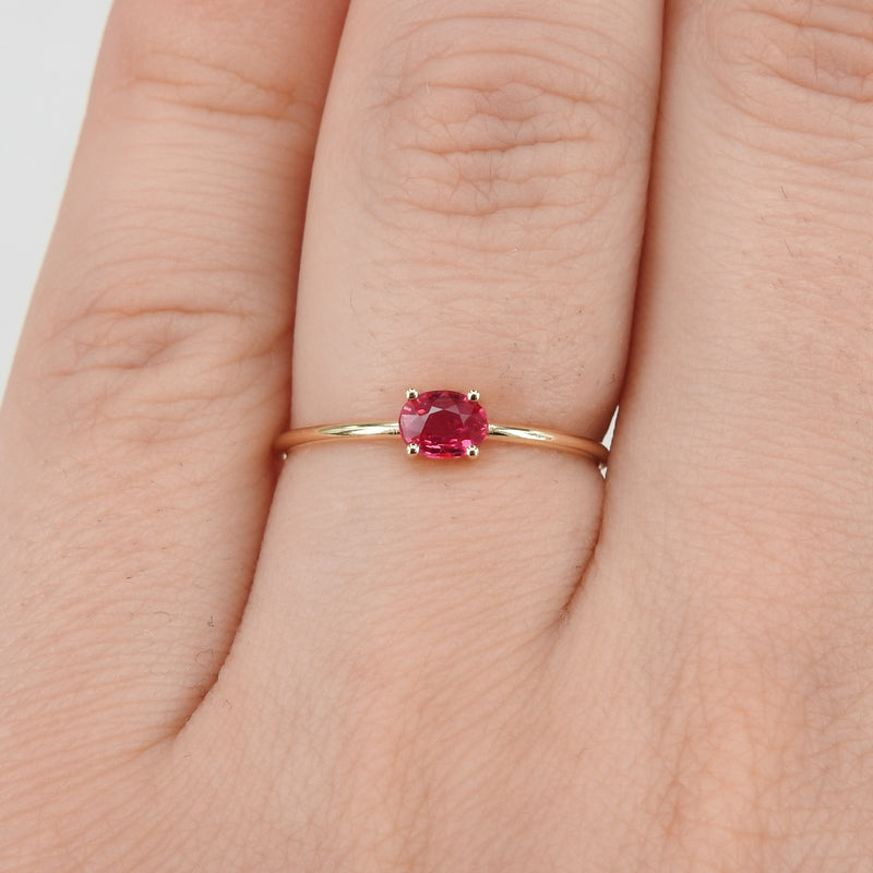 Dainty Oval Ruby Engagement Ring – Minimalist Small Ruby Ring