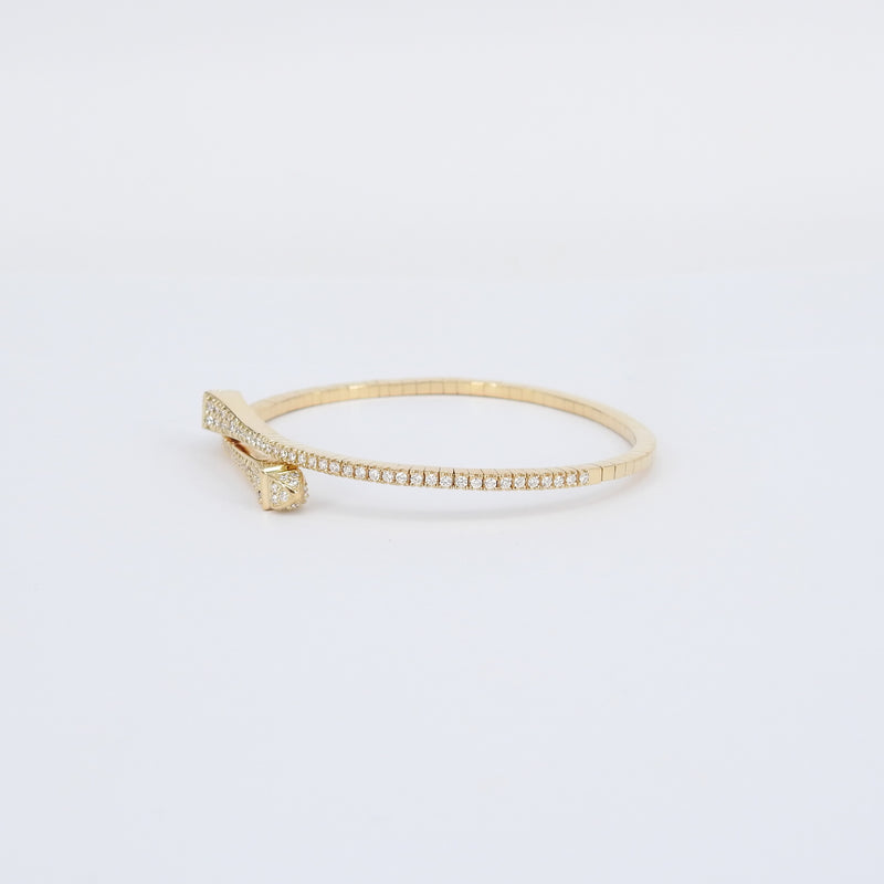 Natural Diamond Snake-Inspired Bangle Bracelet – Thin 18k Gold Stacking Bangle