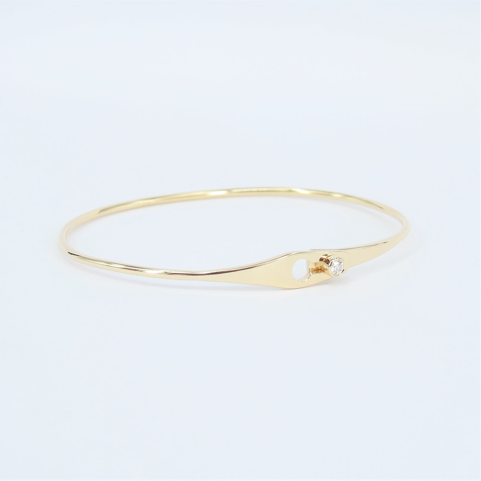 Dainty Diamond Solid Gold Bangle Minimalist Bezel Design