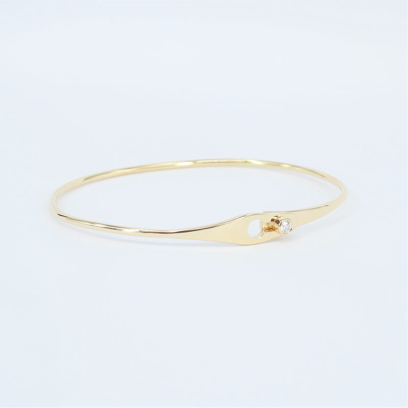 Dainty Diamond Solid Gold Bangle - Minimalist Bezel Design