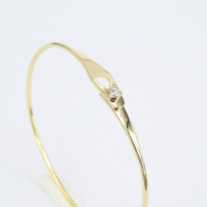 Dainty Diamond Solid Gold Bangle - Minimalist Bezel Design