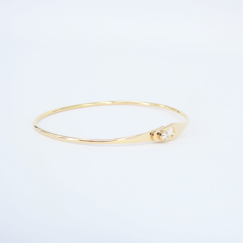 Dainty Diamond Solid Gold Bangle - Minimalist Bezel Design