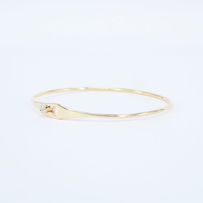 Dainty Diamond Solid Gold Bangle - Minimalist Bezel Design