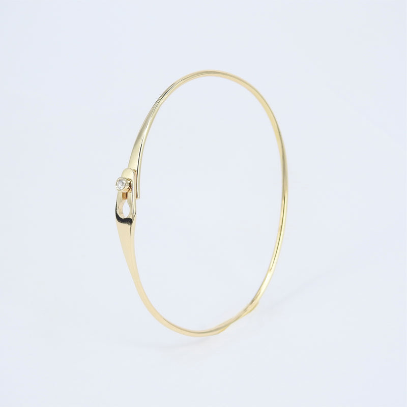 Dainty Diamond Solid Gold Bangle - Minimalist Bezel Design