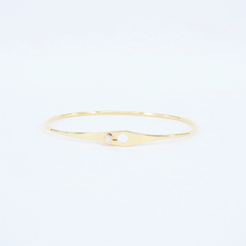 Dainty Diamond Solid Gold Bangle - Minimalist Bezel Design