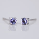 Natural Tanzanite Stud Earrings – Round December Birthstone Solid 18k Gold Studs – Dainty Minimalist Fine Jewelry Gift for Her