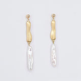 Organic Gold Baroque Pearl Earrings – Statement Dangling June Birthstone Jewelry