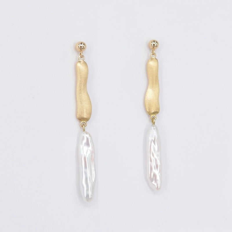Organic Gold Baroque Pearl Earrings – Statement Dangling June Birthstone Jewelry