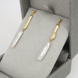 Organic Gold Baroque Pearl Earrings – Statement Dangling June Birthstone Jewelry