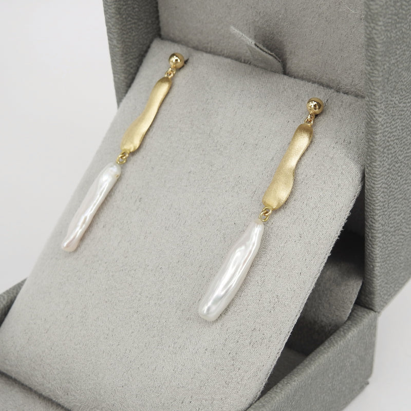 Organic Gold Baroque Pearl Earrings – Statement Dangling June Birthstone Jewelry