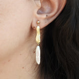 Organic Gold Baroque Pearl Earrings – Statement Dangling June Birthstone Jewelry