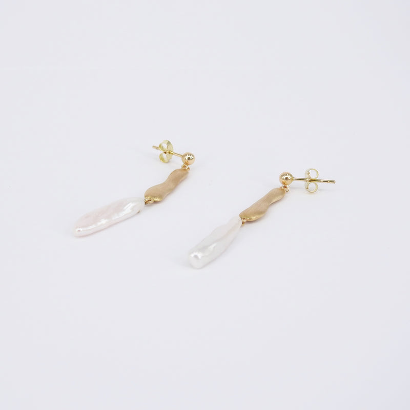 Organic Gold Baroque Pearl Earrings – Statement Dangling June Birthstone Jewelry