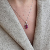 Natural Pear Ruby & Diamond Necklace – Teardrop Ruby Pendant in 18k White Gold – July Birthstone Fine Jewelry