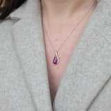 Natural Pear Ruby & Diamond Necklace – Teardrop Ruby Pendant in 18k White Gold – July Birthstone Fine Jewelry