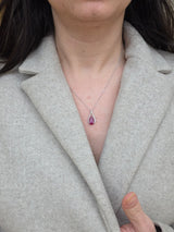 Natural Pear Ruby & Diamond Necklace – Teardrop Ruby Pendant in 18k White Gold – July Birthstone Fine Jewelry