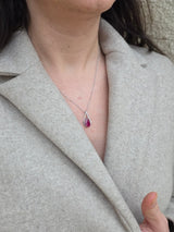 Natural Pear Ruby & Diamond Necklace – Teardrop Ruby Pendant in 18k White Gold – July Birthstone Fine Jewelry
