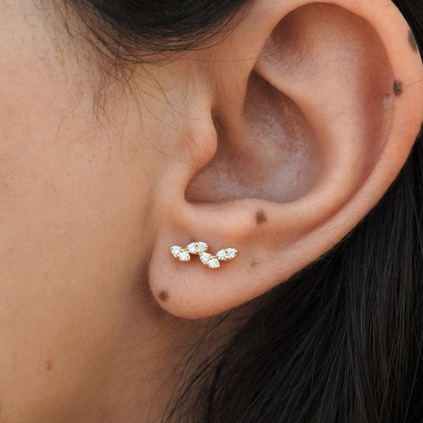 Marquise Illusion Diamond Earrings - Nature Inspired Diamond Studs - Dainty Delicate Diamond Earrings