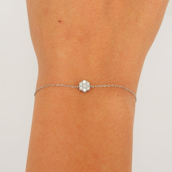 Nature Inspired Genuine Diamond Bracelet – Diamond Flower Illusion Bracelet – Minimal Diamond Wedding Bracelet Set – Handmade Jewelry