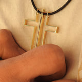 Split Solid 18k Gold Cross with Rubber - Unique Necklace for Men - Handmade Jewelry