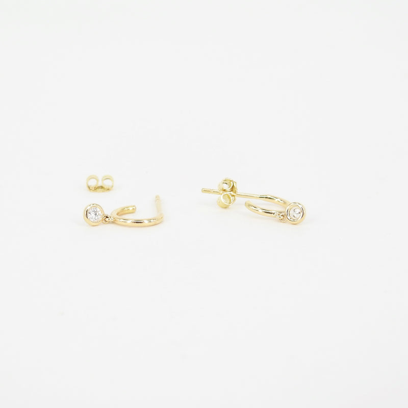 Plain Gold Hoops With Dangling Bezel Diamonds