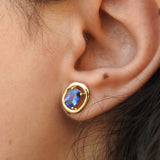 Genuine Oval Sapphire Earrings - Cornflower Blue Saphire Bezel Halo Earrings - Vintage Sapphire Earrings - September Birthstone Ring