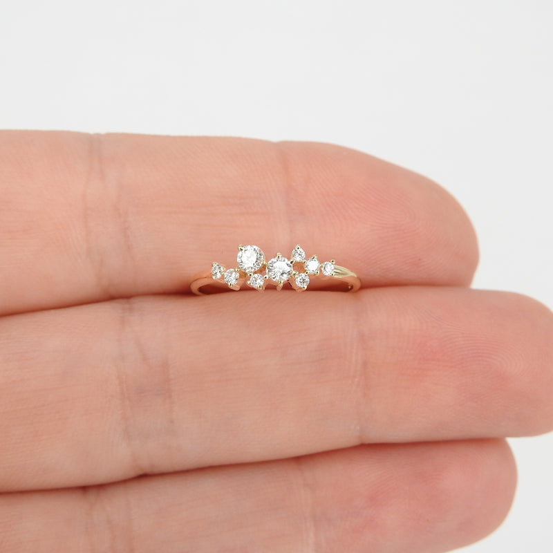 Genuine Diamond Cluster Ring – Small Engagement Wedding Gift – April Gemstone Flower Cluster Ring – Handmade Jewelry Sets – Bridesmaid Gift