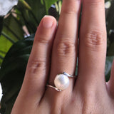 Wavy Natural White South Sea Chunky Pearl Engagement Ring