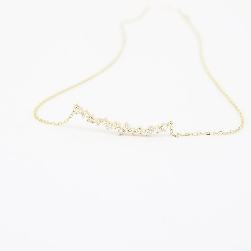 Curved Diamond Cluster Necklace – Floating April Birthstone Necklace – Delicate Bride Diamond Necklace – Dainty Handmade Wedding Gift