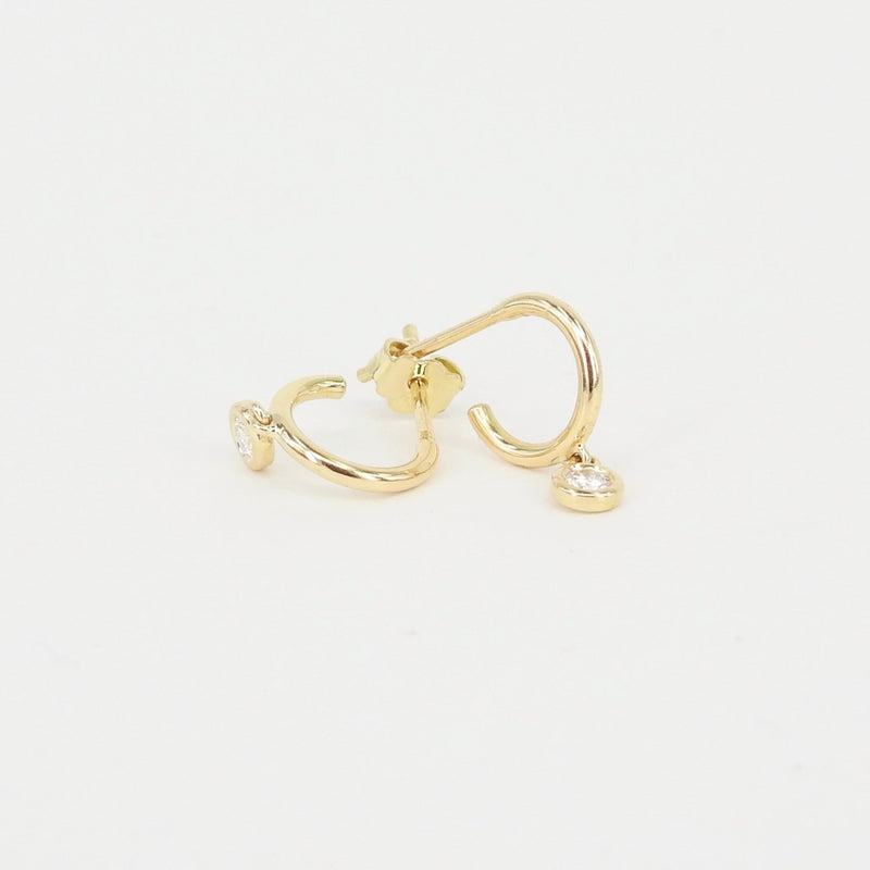 Plain Gold Hoops With Dangling Bezel Diamonds