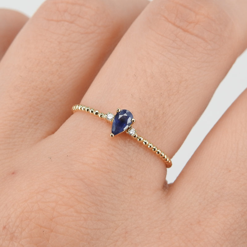 Dainty Blue Pear-Shaped Sapphire Ring