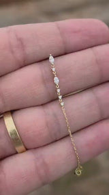 Marquise Diamond Chain Earrings – Solid 18K Gold Dangle Earrings – Delicate Diamond Drop Earrings – Wedding & Bridal Jewelry