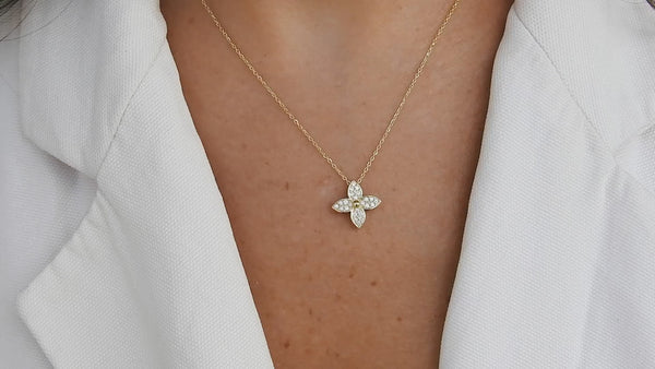 Nature Inspired Diamond Flower Necklace - Natural Diamond Leaves Pendant