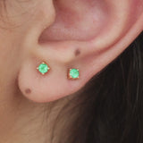 Natural Colombian Emerald Stud Earrings – Solid Gold May Birthstone Gift – Dainty Minimalist Fine Jewelry