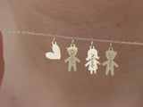 Custom Family Name Necklace – Solid Gold Kids Silhouette Charms with Heart – Personalized Gift for Mom, Grandma, New Baby or Anniversary