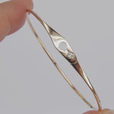 Dainty Diamond Solid Gold Bangle - Minimalist Bezel Design