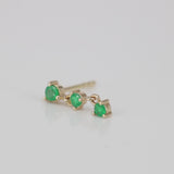 Triple Emerald Drop Stud Earring – Solid 18k Gold Chain Link Cartilage Earring – Dainty May Birthstone Jewelry