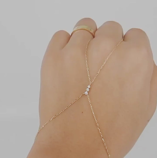 Dainty Diamond Gold Hand Chain - Graduated Genuine Diamond Bracelet - Minimalist Handmade Jewelry