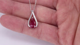 Natural Pear Ruby & Diamond Necklace – Teardrop Ruby Pendant in 18k White Gold – July Birthstone Fine Jewelry