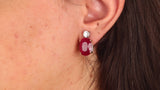 Natural Ruby Diamond Drop Earrings - Large Oval Mozambique Ruby - Solid 18k Gold Statement Earrings