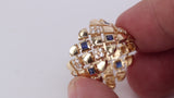 Wide Blue Sapphire Diamond Ring - Geometric Art Deco Statement Band - Natural Sapphire & Diamond 18K Gold Ring