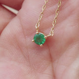 Colombian Emerald Gold Necklace – Dainty 3.3 mm May Birthstone Pendant – Minimalist Solid 18K Fine Jewelry