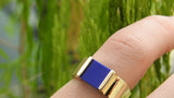 Genuine Blue Lapis Chunky Square Statement Flat Ring