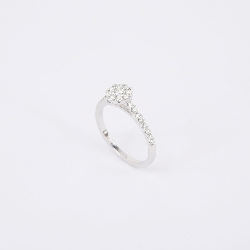 Art Deco Halo Diamond Engagement Ring - April Birthstone - Handmade Jewelry