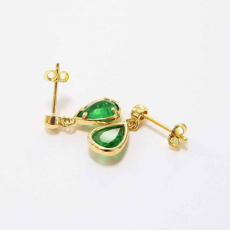 Natural Pear Emerald Vintage Bezel Earrings