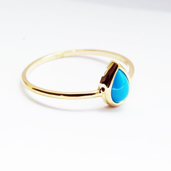 Dainty Tear-Drop Sleeping Beauty Bezel Turquoise Ring